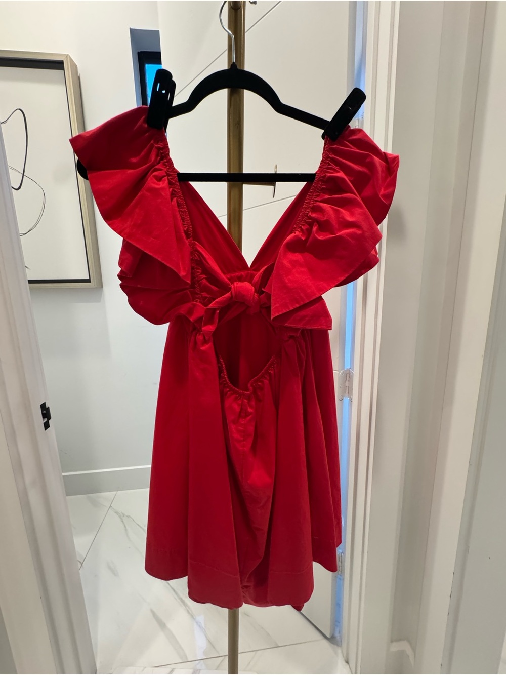 Red Ruffle Sleeve Mini Dress - Picture 5 of 6